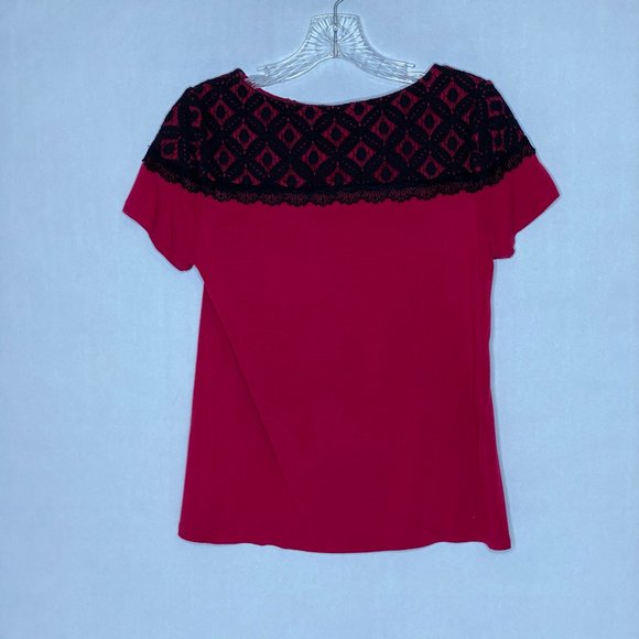 Covington Burgundy Blouse with Black Lace Detail Size Small Petite - Picture 2 of 4
